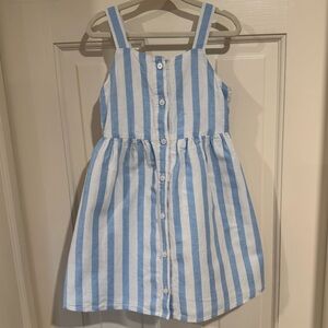 J.Crew Crewcuts Blue and White Striped Kids Apron Dress - Linen/Cotton Blend